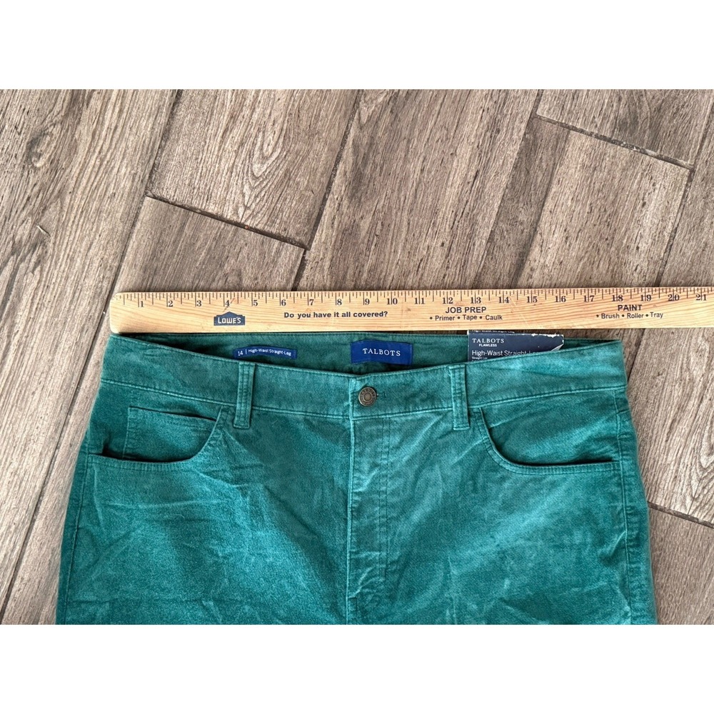 Talbots Pants Women's 14 Green Flawless High Waist Straight Leg Velvet - Picture 7 of 8